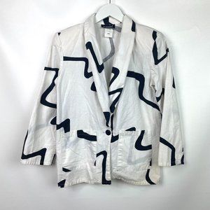 VTG 80s Womens White & Black Abstract Swirl Blazer